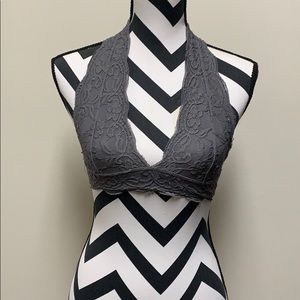 Gray halter bralet.